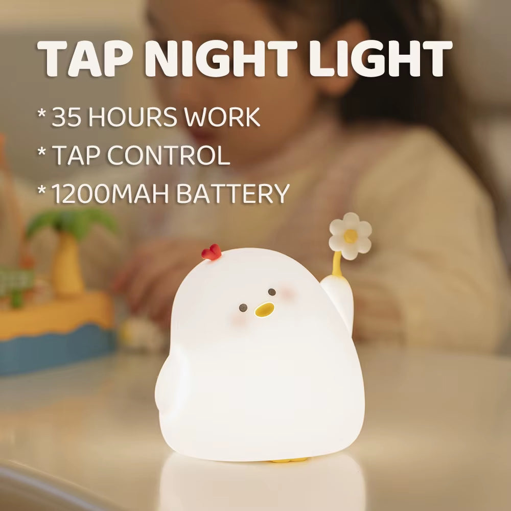 Cute Chick Night Light Animal Soft Silicone Night Lamps 35 Hours USB Rechargeable LED Lamp for Girls Baby and Toddler