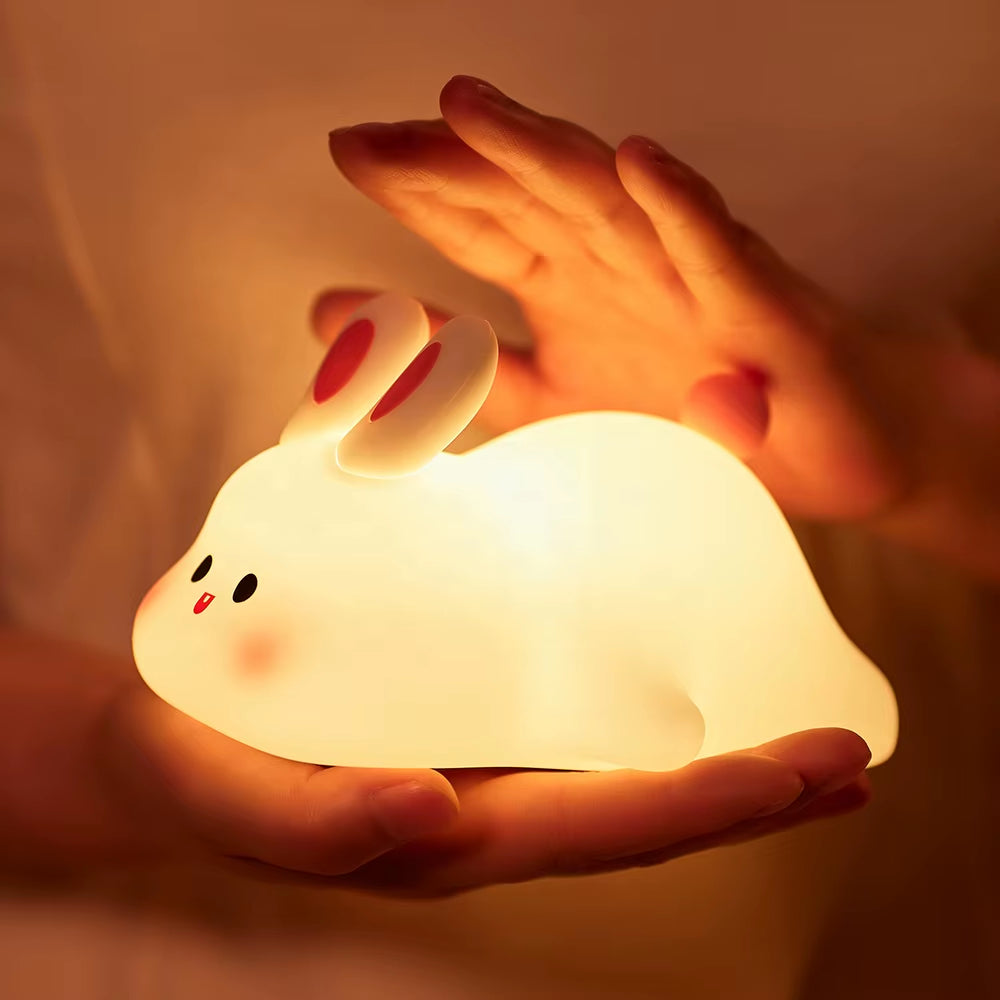 Rechargeable Led Soft Touch Nursery Lamp Bunny Rabbit Silicone Night Light for Kids Light up Silicone Animal Night Light