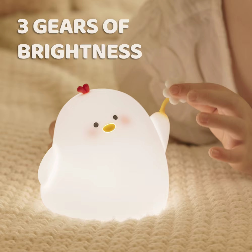 Cute Chick Night Light Animal Soft Silicone Night Lamps 35 Hours USB Rechargeable LED Lamp for Girls Baby and Toddler