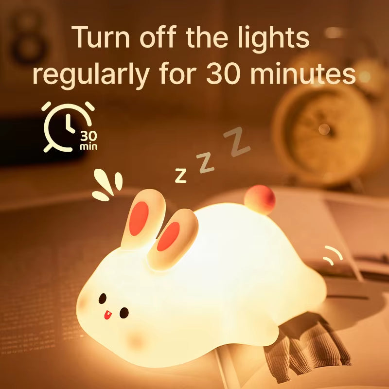 Rechargeable Led Soft Touch Nursery Lamp Bunny Rabbit Silicone Night Light for Kids Light up Silicone Animal Night Light