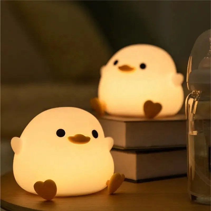 LED Night Light Cute Duck Cartoon Animals Silicone Lamp for Children Touch Sensor Timing USB Rechargeable Lights for Gifts