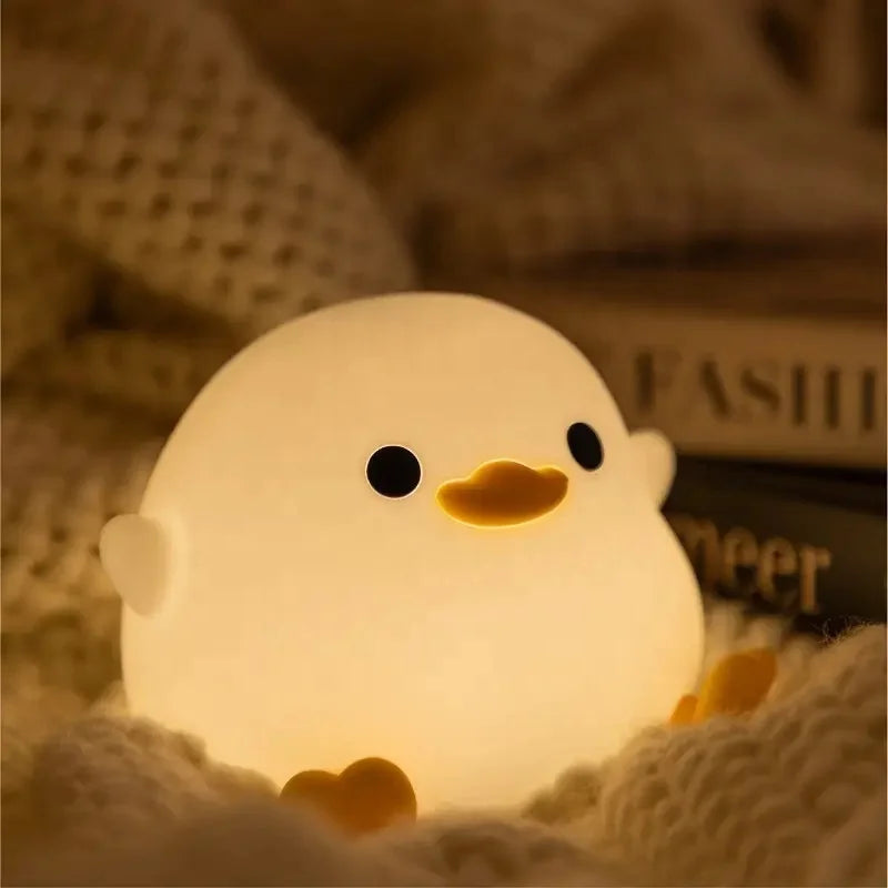 LED Night Light Cute Duck Cartoon Animals Silicone Lamp for Children Touch Sensor Timing USB Rechargeable Lights for Gifts