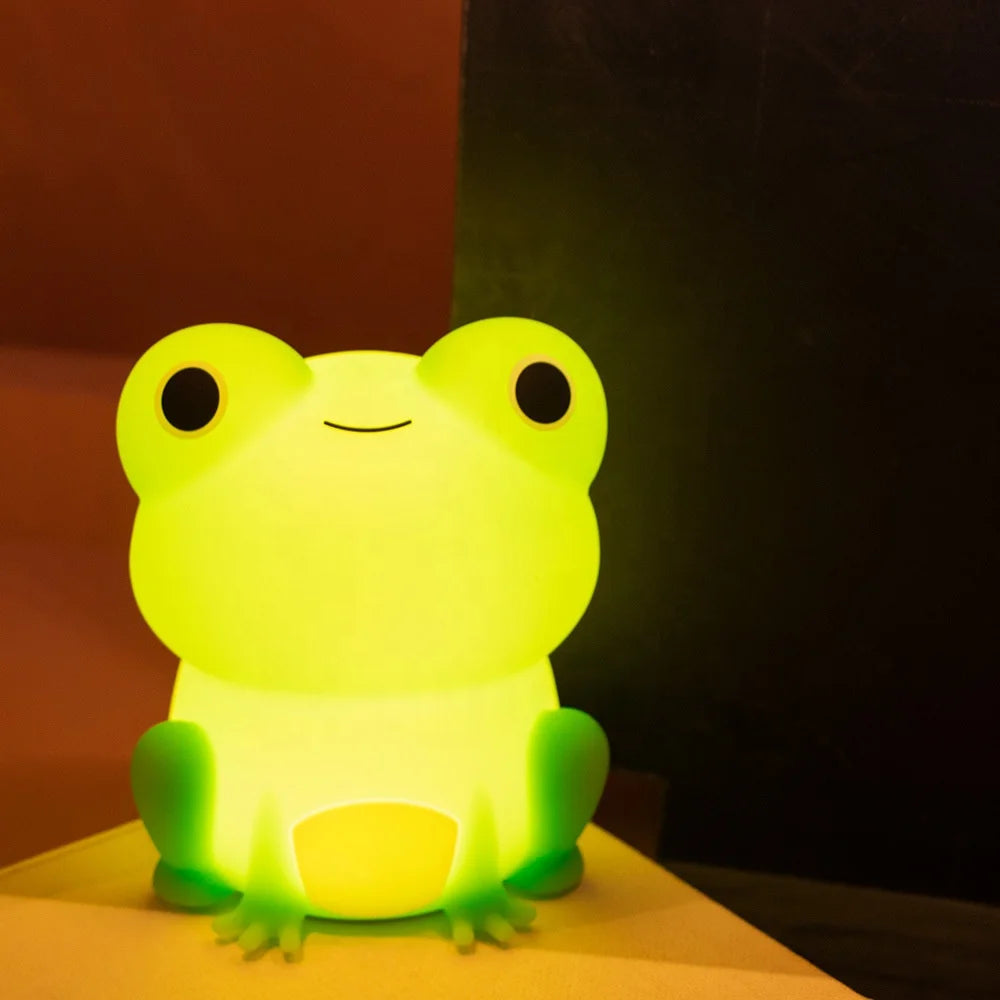 USB Rechargeable Silicone Animal Cute Night Light Bedside Lamp for Frog Shape Touch Sensor Tap Control Dimmable Baby Nursing