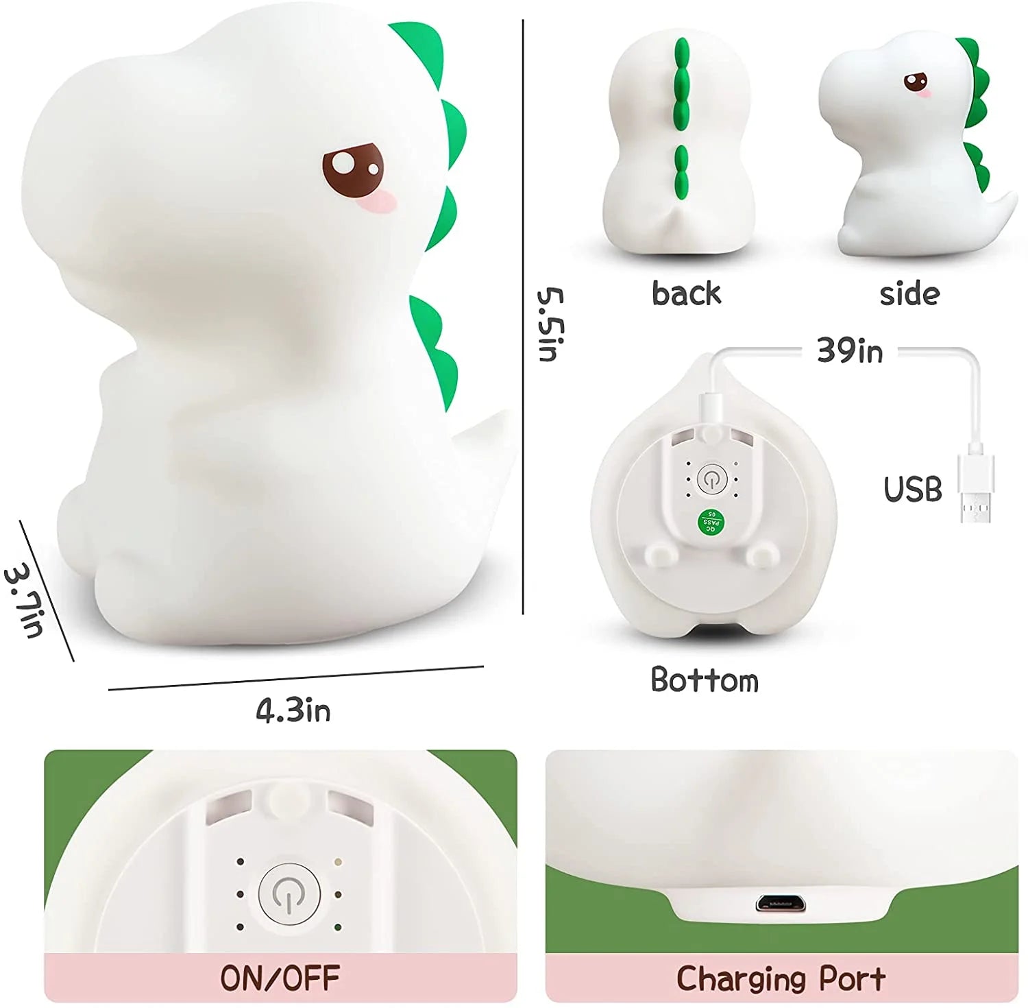 Creative Silicone Baby Kids Toys Gift Bedroom Bedside Table Dino Lamp Remote Control Rechargeable Led Night Light