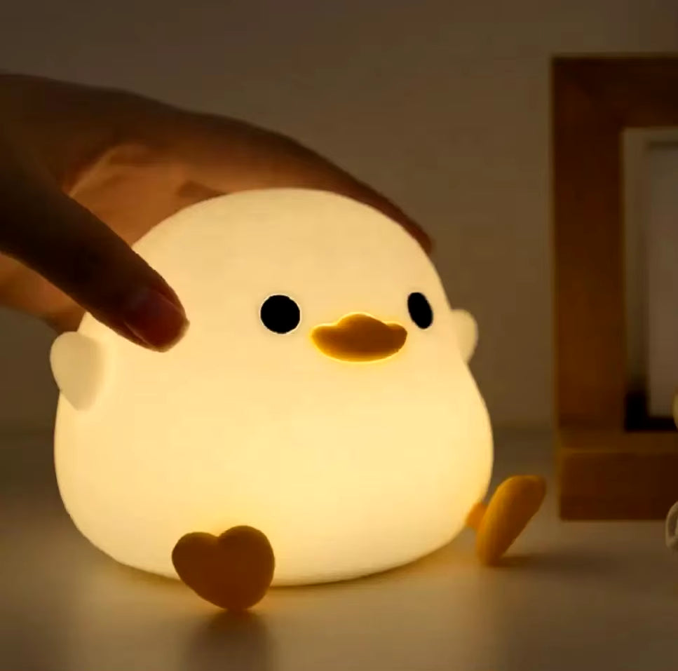 LED Night Light Cute Duck Cartoon Animals Silicone Lamp for Children Touch Sensor Timing USB Rechargeable Lights for Gifts